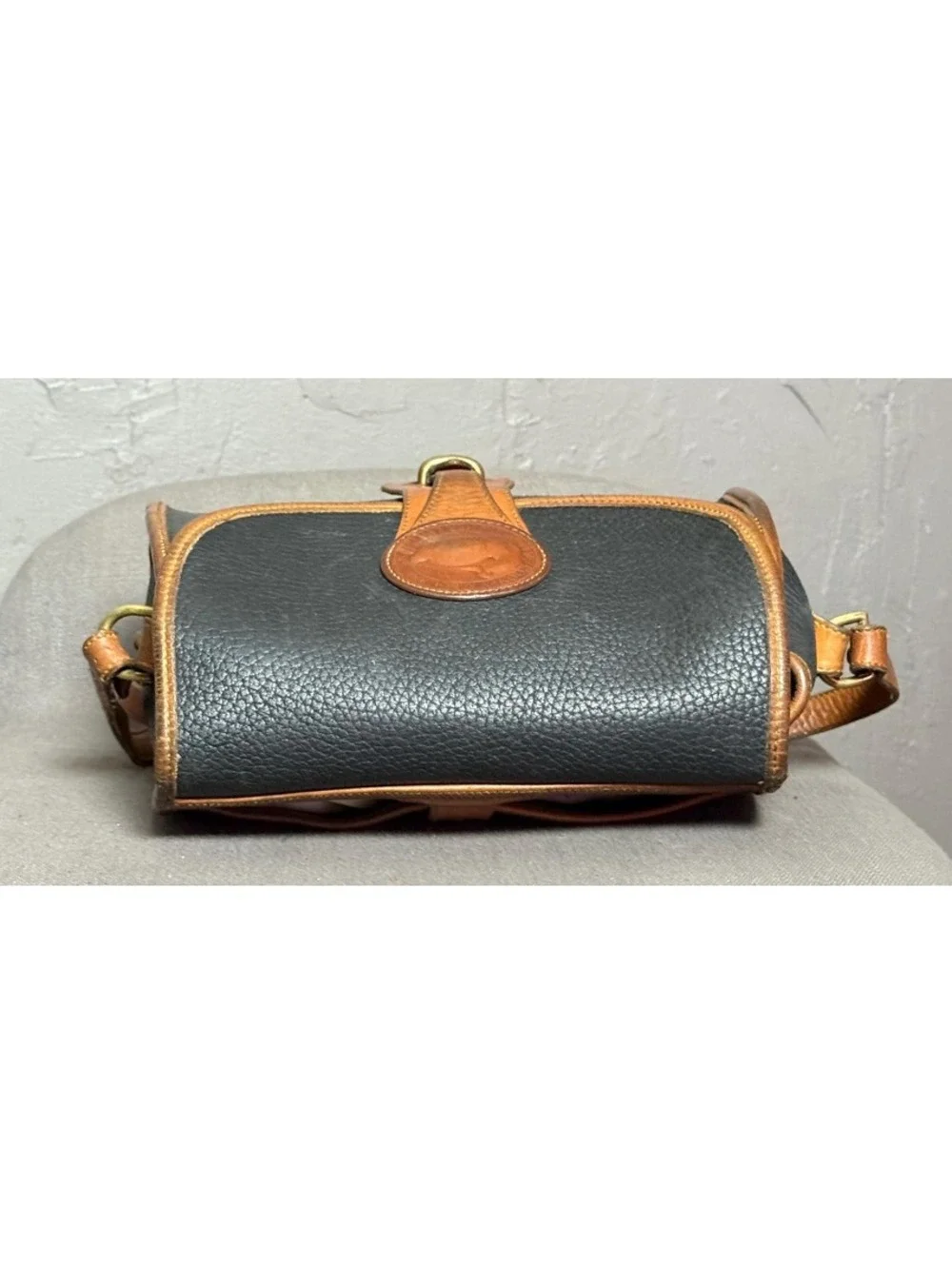 1980's Dooney & Bourke AWL Black + Cognac Brown Essex Bag Pebbled Leather
